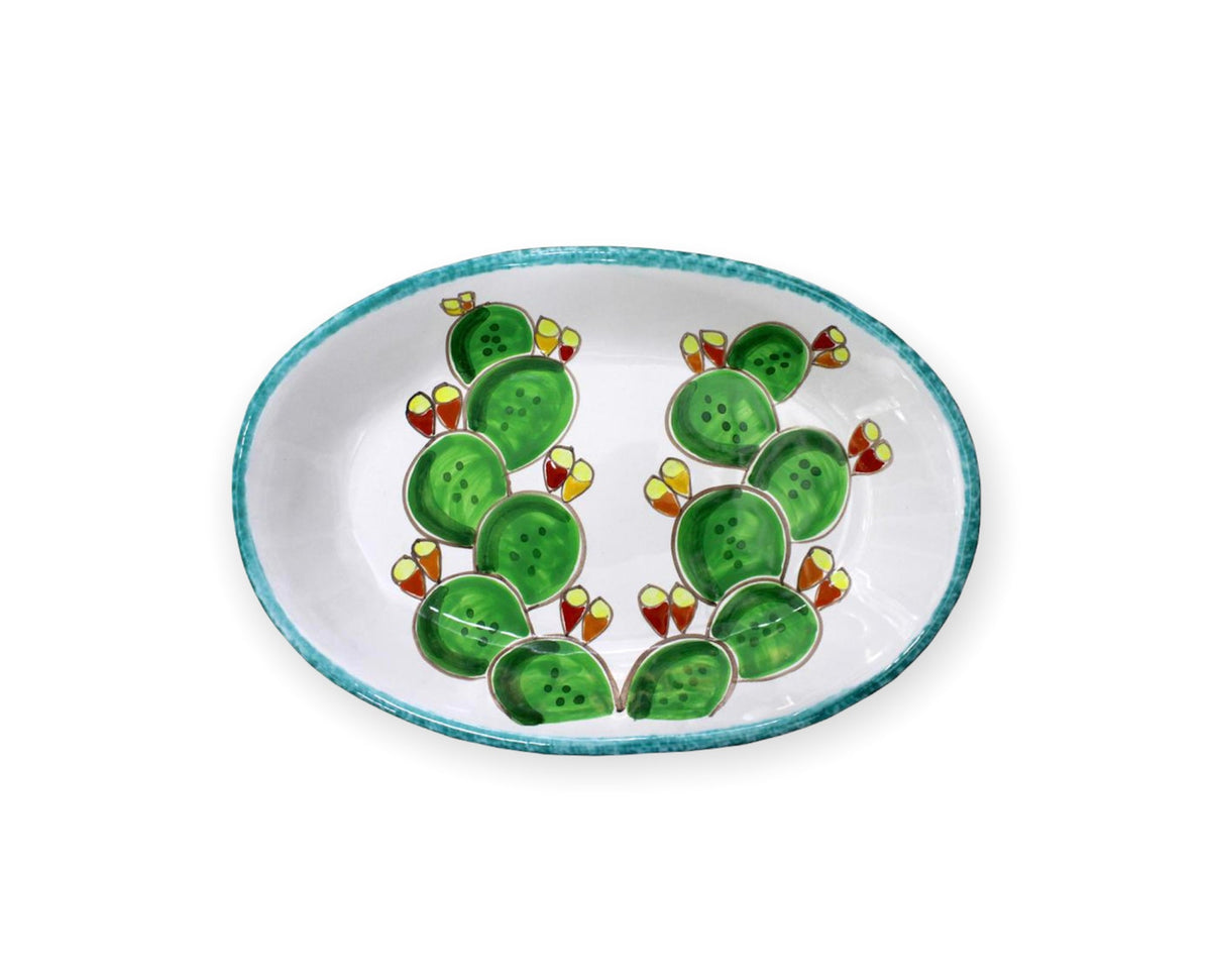 Oval Plate Green Edge Prickly Pears